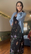 Vintage Herman Geist Black Maxi Skirt Rayon Chiffon Zip 8
