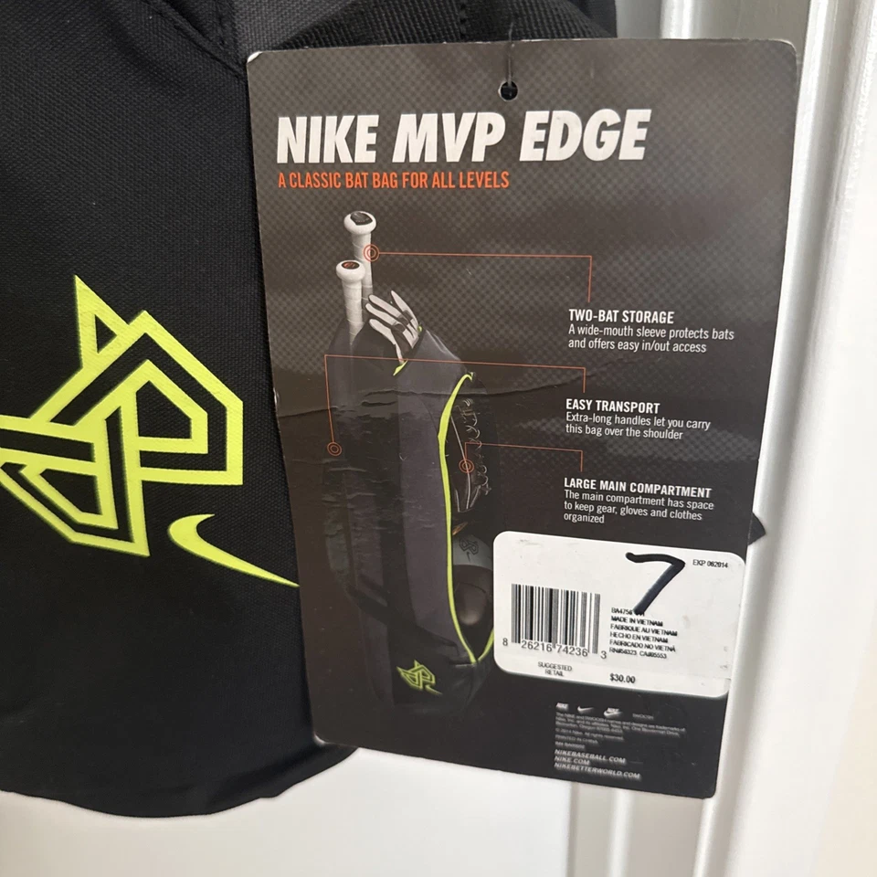 Bolso de Bate de Béisbol Softbol Nike MVP Edge Negro/Verde Neón Nuevo con Etiquetas Foto 3 de 4