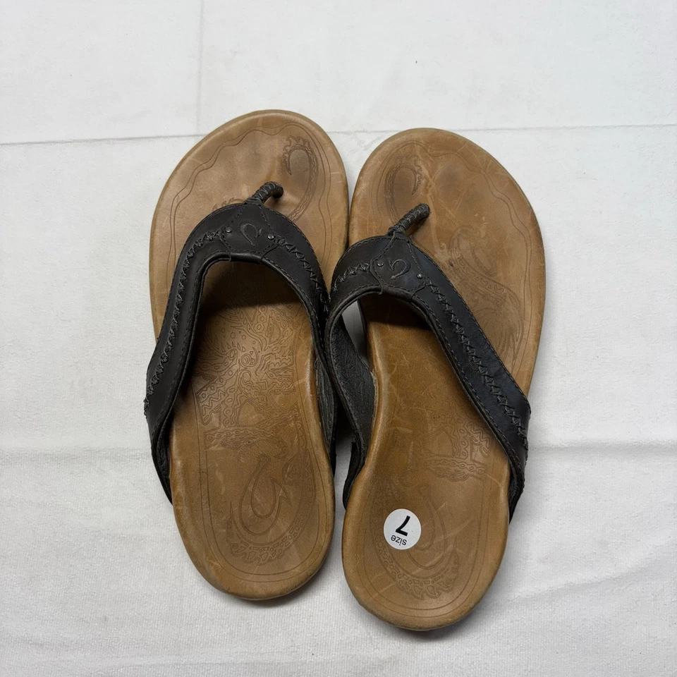 Sandalias informales de playa de cuero marrón Olukai Mea Ola para hombre talla 7 Foto 2 de 4