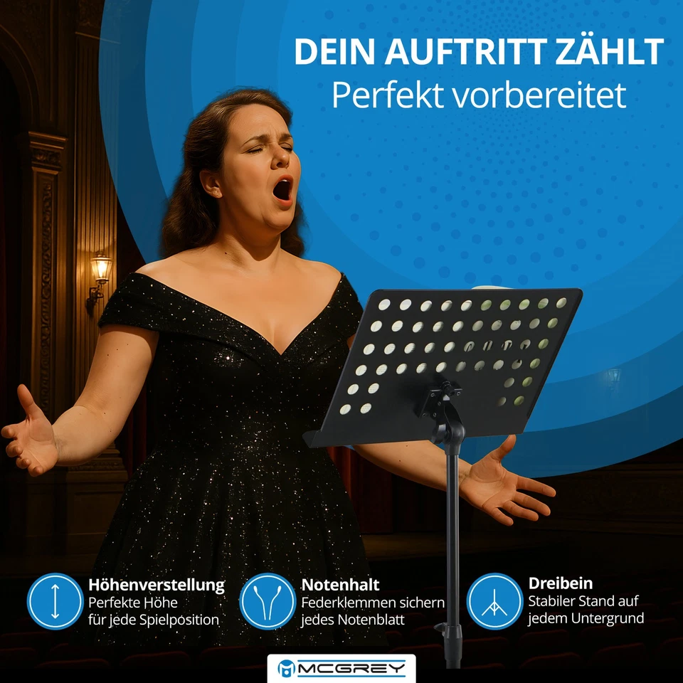 Spartito musicale leggio per orchestra treppiede per spartiti metallo lamiera forata stabile nero - Immagine 4 di 4