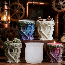 Forest Tree House Pot Silicone Mold Candles Cup Vessels Gypsum Resin Epoxy Mould