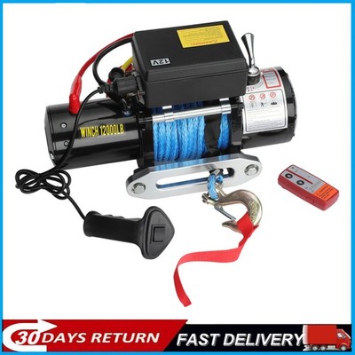 12000LBS Electric Winch 12V Synthetic Cable Truck Trailer Towing Synthetic Rope