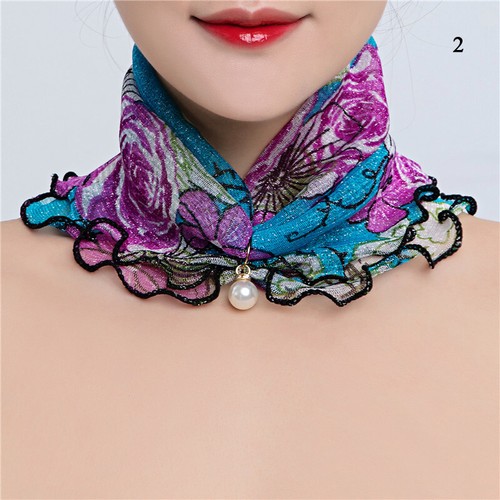 Neck Collar Print Scarf Ruffle Lace Scarf Pearl Pendant Scarves Bandana Headband - Picture 11 of 20