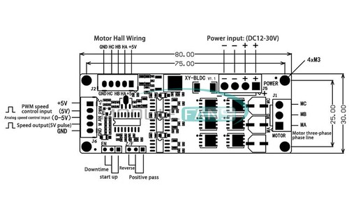 BLDC 3-phasig bürstenlos DC mit Hallmotorsteuerung Motorantrieb Platinenmodul 200W - Bild 7 von 8