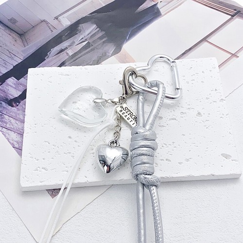 Leather Braided Keychain Crystal Heart Charm Pendant Keyring Fashion Bag tendance Pend-wf