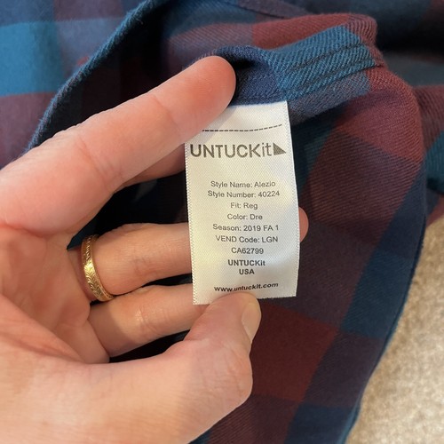 Untuckit Mens Alezio Plaid Flannel Shirt XXXL Blue Red Button Up EXCELLENT - Picture 4 of 5