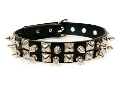 Punk Gothic Spike Stud Belt Black Real Leather Snap Choker Collar ...