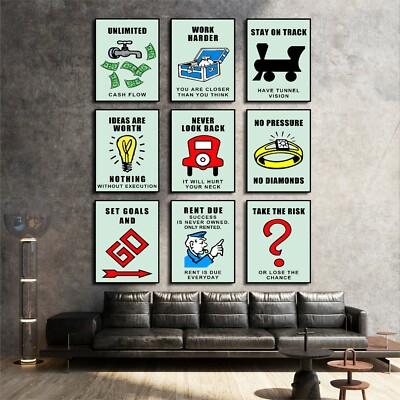 Set of 9 Monopoly Game Motivation Success Work Home Wall Decor POSTER CANVAS M1