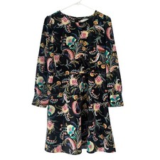 Loft Women's Black Paisley Floral Long Sleeve Blouse Career Size 10 Petite