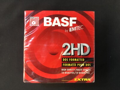 BASF 2HD 10 Dos Formatted Floppy Diskettes 3.5'' High Density - Sealed Box