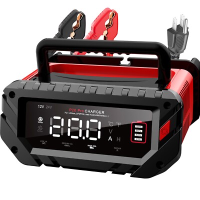 20-Amp Smart Car Battery Charger, 12V/20A 24V/10A.Lithium,Lifepo4, Lead-Acid AGM