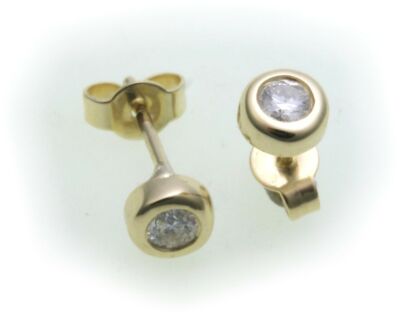 Boucles D'oreilles Or Blanc 14 Carats 585 Avec Diamant 0,10 Ct - Goujons 5 Mm, Neuf Avec étiquettes