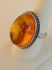 Huge chunky amber sterling silver ring vintage sz 8.5 braided rope