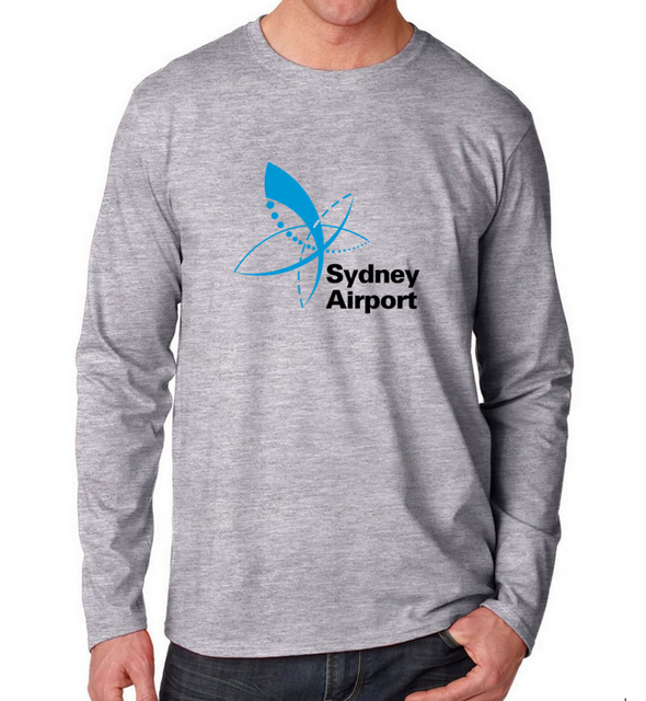 Sydney Airport Tee Shirt Australia Mascot ASX Sport Gray Long Sleeve T