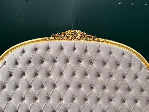 Bed Frame French Louis XVI 1880 Antique Gold Beechwood Corbeille Velvet - Picture 3 of 17
