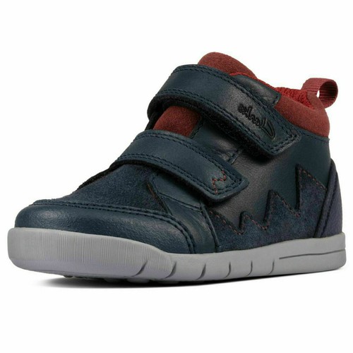 Boys Clarks Rex Park Navy Cuir Bottes Cheville - Picture 2 of 10