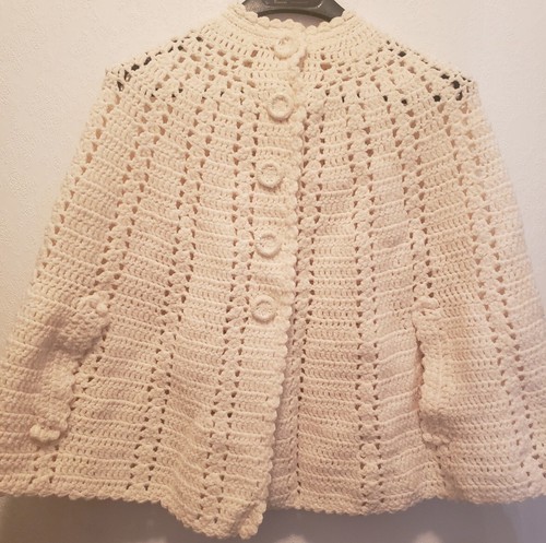 Vintage Handmade/Crochet Poncho Shawl Button Up With Pockets Slits