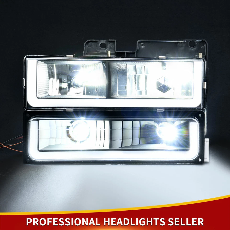 [U-LED DRL] Headlight+Bumper Lamps For 1990-1999 Chevy GMC C/K C1500 C2500 C3500 - Image 3 of 4