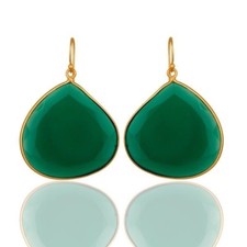 Green Onyx Gemstone 925 Sterling Silver Gold Plated Drop Earrings Jewelry