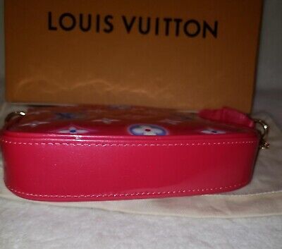 Louis Vuitton Mini Pochette Accessoires Pink Blue Neon Patent Gold Chain Bag