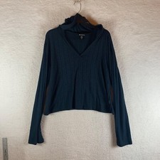Athleta Women's Blue V-Neck Harmony Cropped Hoodie Pullover Sweatshirt Size M