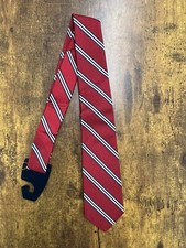 Brooks Brothers Red with White and Navy Stripes 100 Silk Boy's Necktie 50"