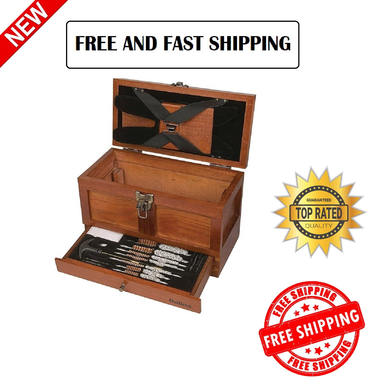 Outers 25pcs Universal Gun Cleaning Kit Case Wooden Chest Gun Care Tool Wood Box eBay