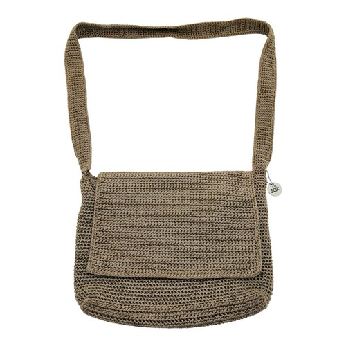 The Sak Crochet Purse Crossbody Shoulder Large Bag Beige Brown HandBag 10” X 13” - 第 1/13 張圖片