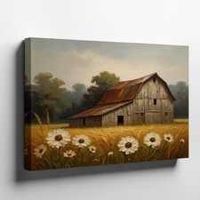 Rustic Barn Scene Canvas Wall Art Vintage Country Farmhouse Landscape Print