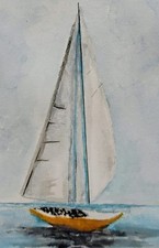 Original Watercolor Sailboat Painting, Minimalist Coastal,9x12 Signed by Artist 