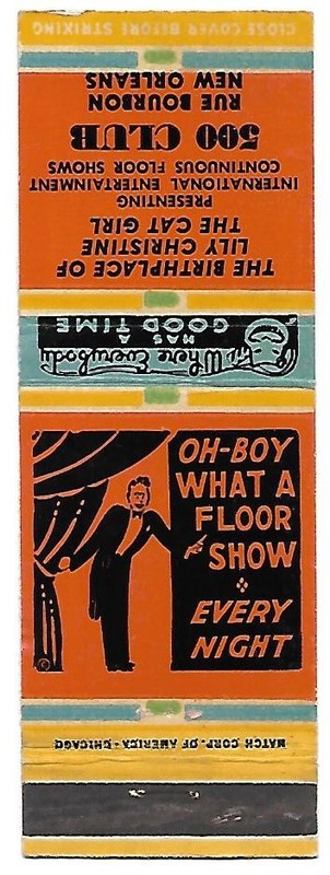 500 CLUB, RUE BOURBON, NEW ORLEANS LA, FLOOR SHOW COVER
