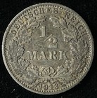 1913-A Germany Silver 1/2 Mark, Kaiser Wilhelm II — photo 1