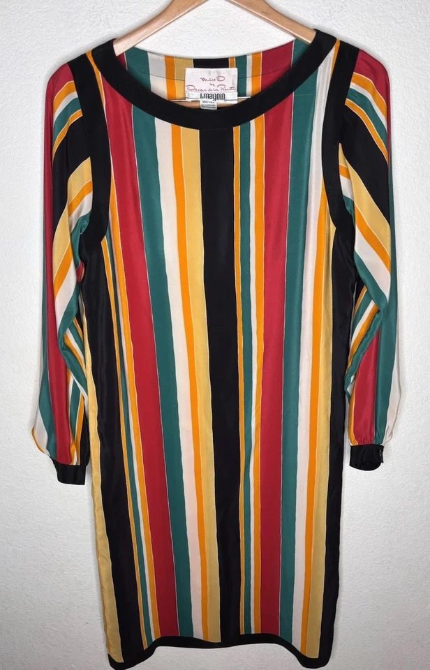 Vestido Miss O by Oscar de la Renta Vintage Seda Rayas Talla 8 Foto 2 de 4