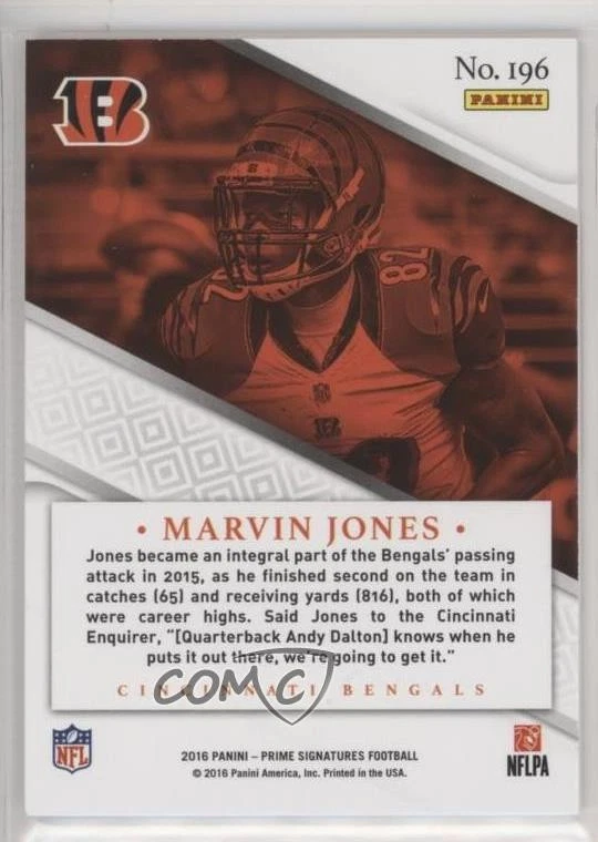 2016 Panini Prime Signatures Marvin Jones #196 - Image 2 of 2