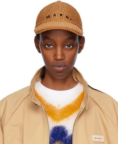 MARNI raffia hat cap caramel logo NWT size Small - Picture 5 of 11