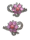 Vintage Figural Heart & Bow Brooch and Earring Set Pink Opaline Glass Beads — photo 3
