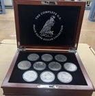 Complete 10-Coin Peace Silver Dollar Set 1921-1935 UNC PCS Wood Case NO RESERVE
