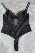 NUEVO Body de peluche satinado de segunda piel brillante grande SUAVE encaje femenino tanga panty