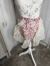 Vintage Hostess Half Apron Sheer 50s 60s Pink Floral Pocket Handmade Applique