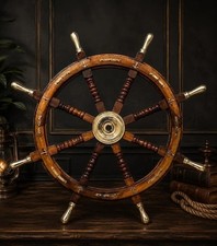 36 Inch Nautical Ship Wheel Rosewood Brass Steering Wheel Pirate Decor Coastal