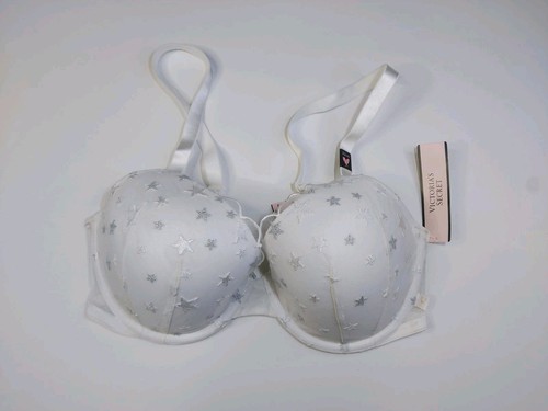 NUEVO Sujetador Victoria's Secret 32DD Forrado Demi Blanco Encaje Muy Sexy Acolchado Con Cable