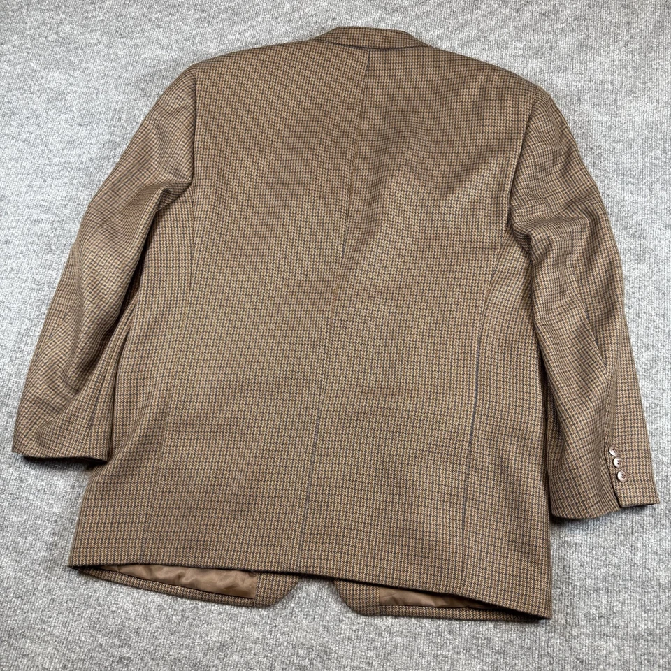 Jeffrey Banks Couture Blazer 男式 44R 海军蓝棕色千鸟格三扣 — 第 2/4 张图片