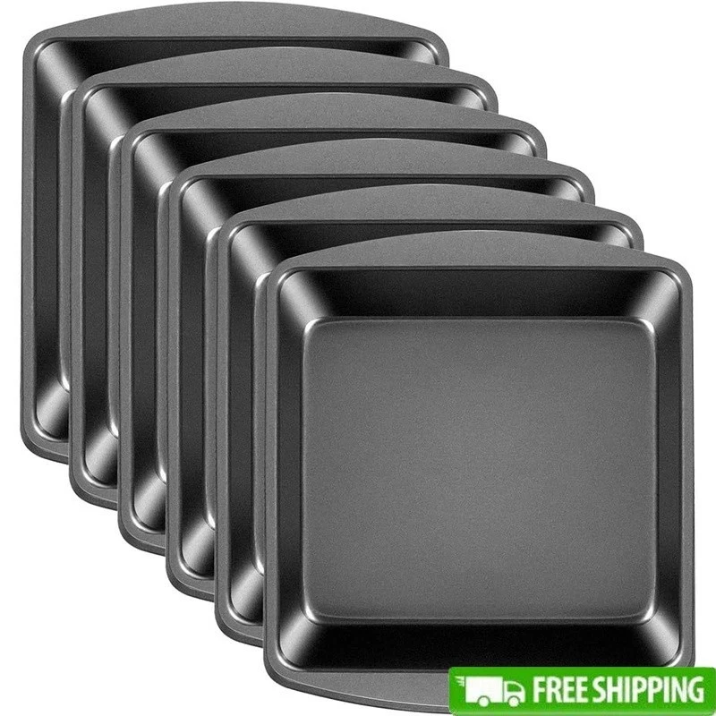 9x9 Non Stick Baking Pans Set of 6 Durable Cake Pans Easy Clean Oven Safe New