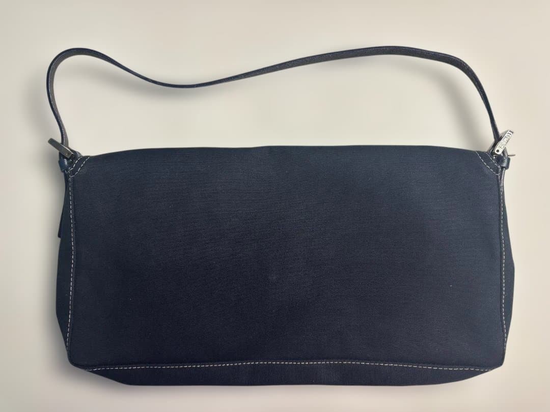 FENDI One Shoulder Bag Purse FF Baguette Denim Leather Navy Authentic thumbnail 10