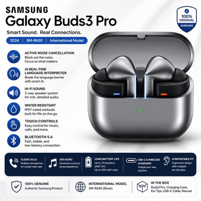 Samsung Galaxy Buds3 Pro Silver ANC Noise Cancelling Bluetooth 5.4 Earbuds