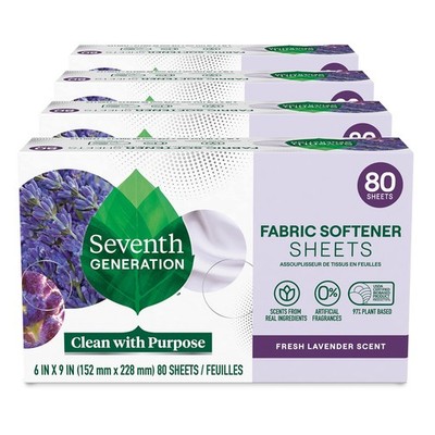 Seventh Generation Lavender Scented Fabric Softener Sheets 80 Count Pack Of 4