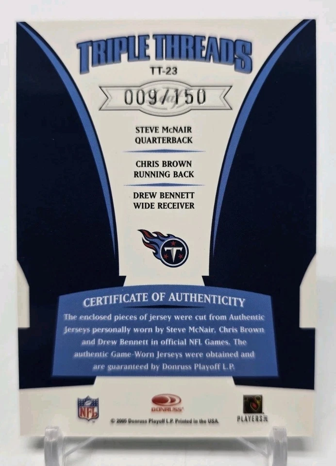 2005 Leaf Rookies & Stars MCNAIR BROWN BENNETT Triple Threads /150 Titans #TT-23 - Image 4 of 4