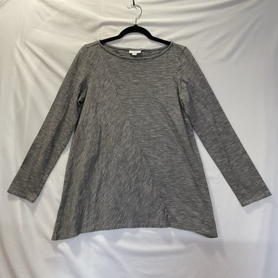J. Jill PureJill 100% Cotton Tunic Long Shirt Gray Black Striped Wide Neck S