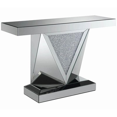 Coaster Wood Rectangular Sofa Table with Triangle Detailing in Silver