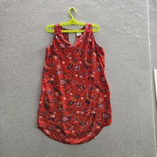 Old Navy Women Dress L Red Floral Tank Scoop Neck Pullover Sleeveless Tunic